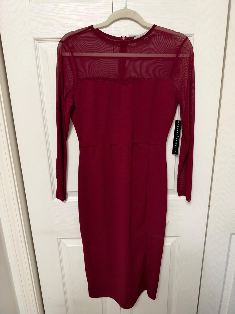 Absolutely Famous Merlot Mesh Long Sleeve Midi Dress – Size Medium – NWT